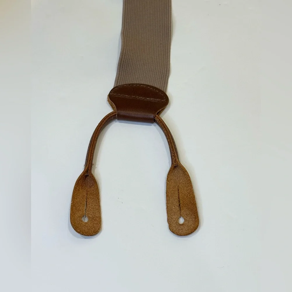 🌟HP🌟VTG 1980s-90s Dooney & Bourke Yellow Silk Leather Suspenders Braces Button - Picture 4 of 9
